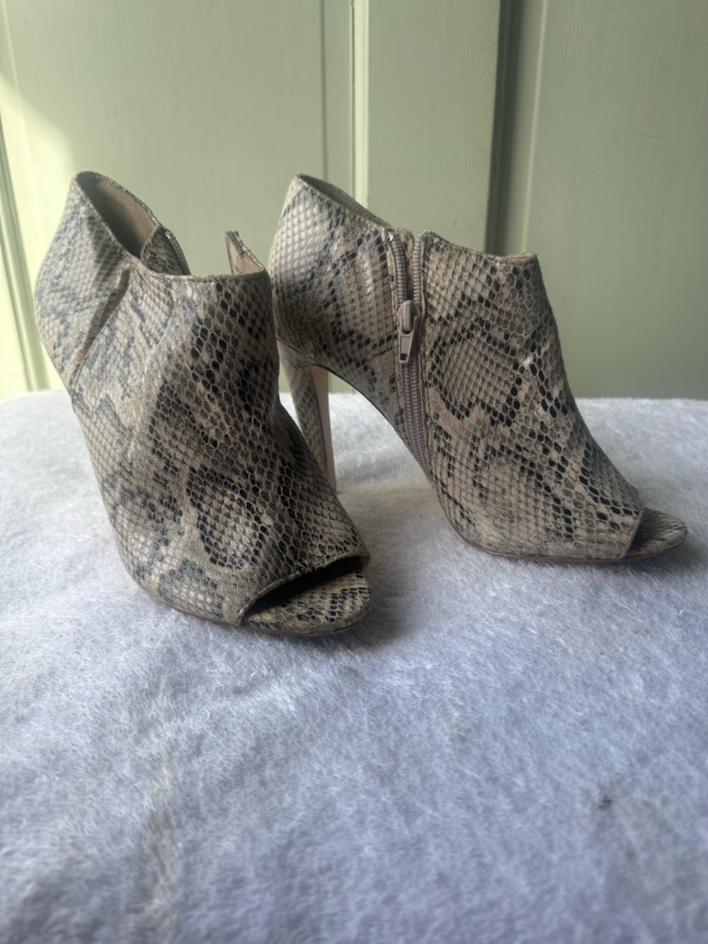 Charles Jourdan Snake-Print Peep-Toe Booties - Beige/Taupe